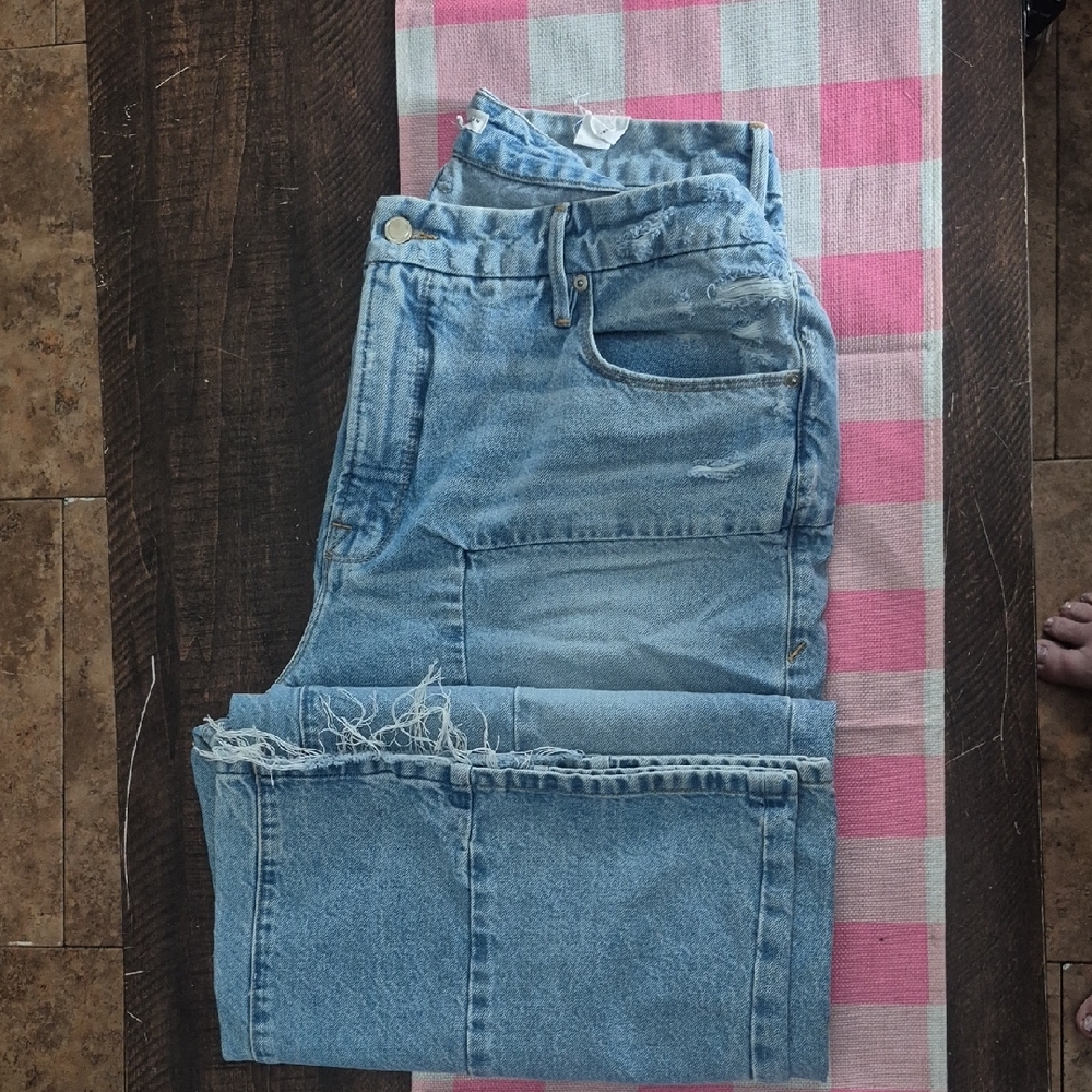 Good American Medium Blue Distressed Flare Jeans - Picture 2 of 4